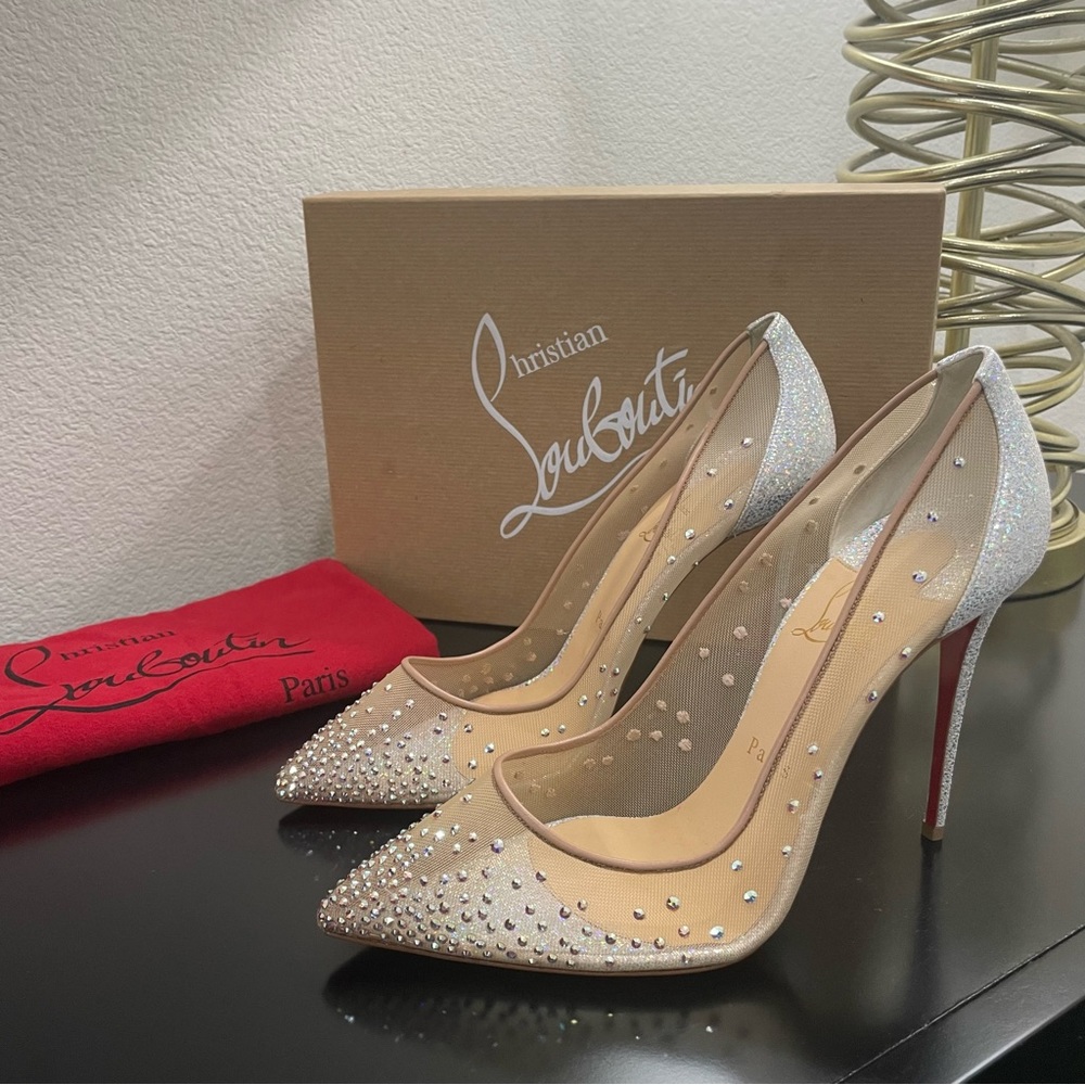 Christian Louboutin Silver and Nude Heels